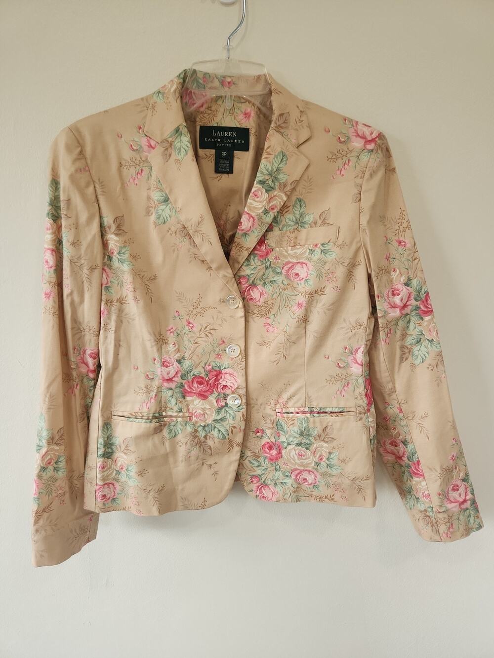Ralph Lauren 8 Petite Floral Rose Dainty Feminine Romantic Cotton Blazer Jacket